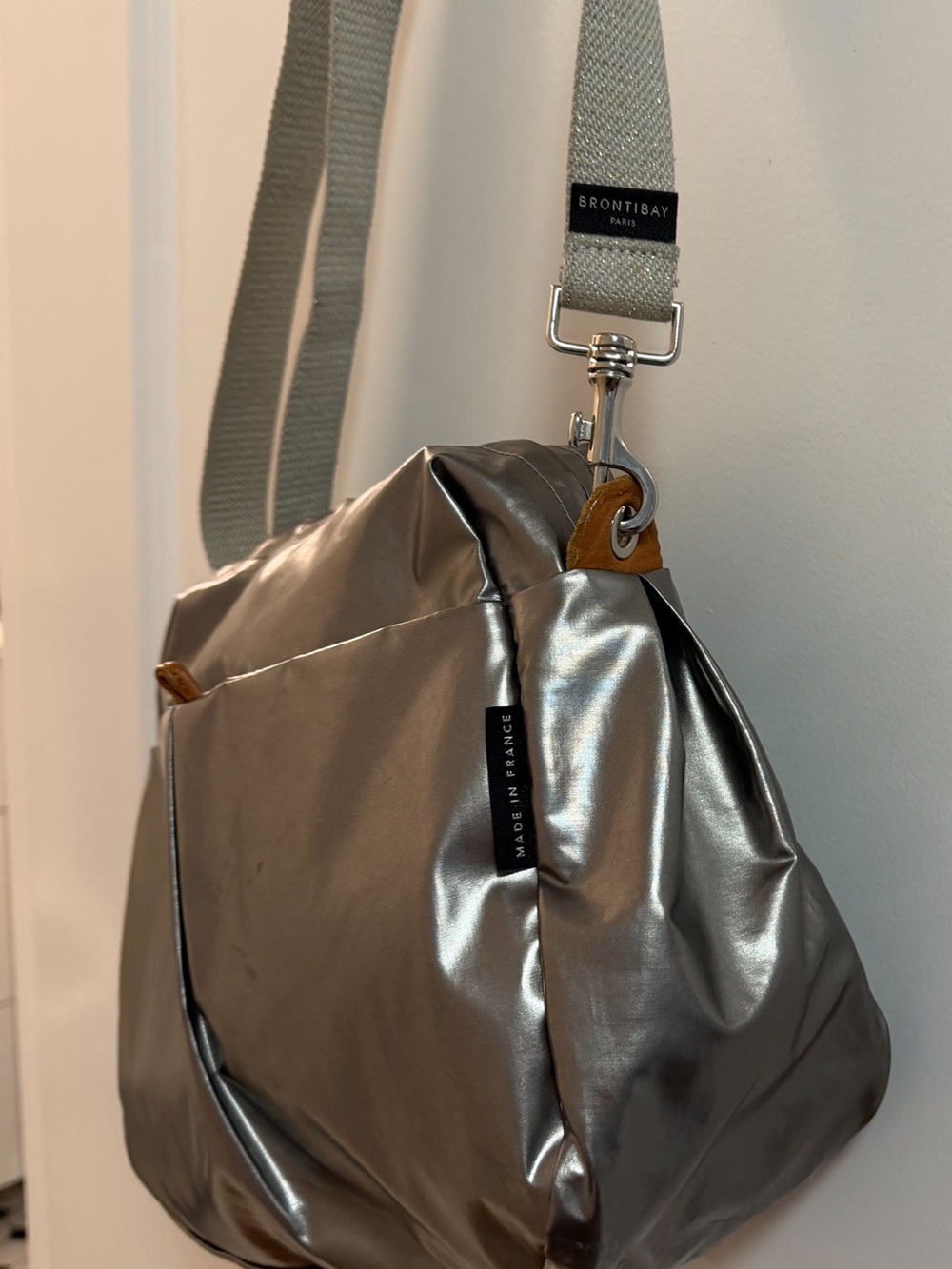 Metallic Silver Shoulder Bag with Detachable Strap